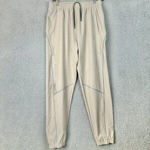 RAW GEAR Tec Track Pant Running Joggers Size Medium Beige "Run With Us" Logo